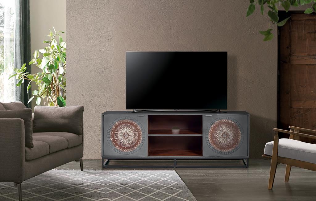 
Credenza bassa di design massiccia «Wood Mandala», 150 x 56 cm