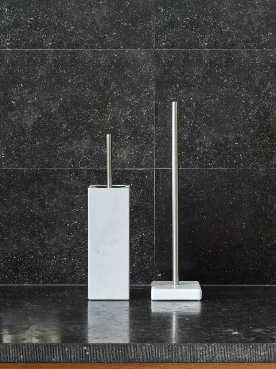 
Designer Toilet Brush Holder "Hammam" in Marble, White