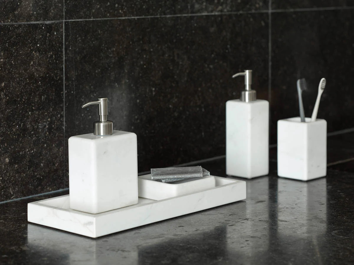 
Designer soap dispenser "Hammam" made of marble, white
