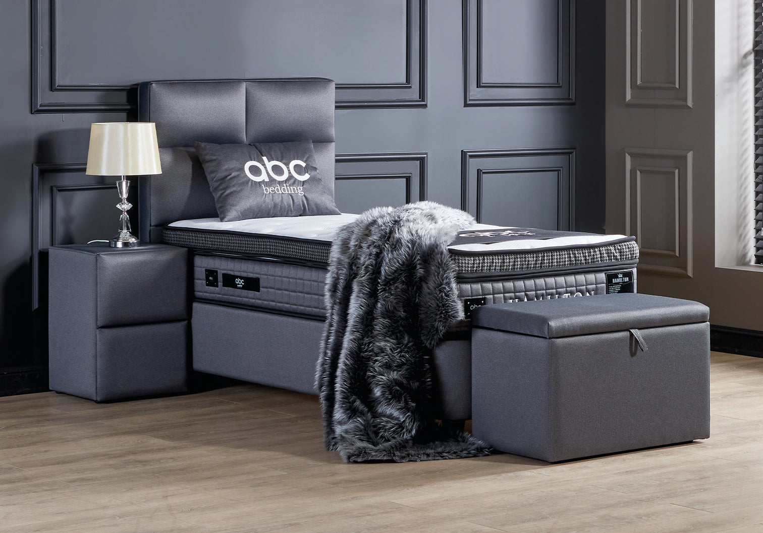 
Premium Single Box Spring Bed "Hamilton" incl. Mattress & Topper - Without accessories / Sleeping area: 90 x 200 cm