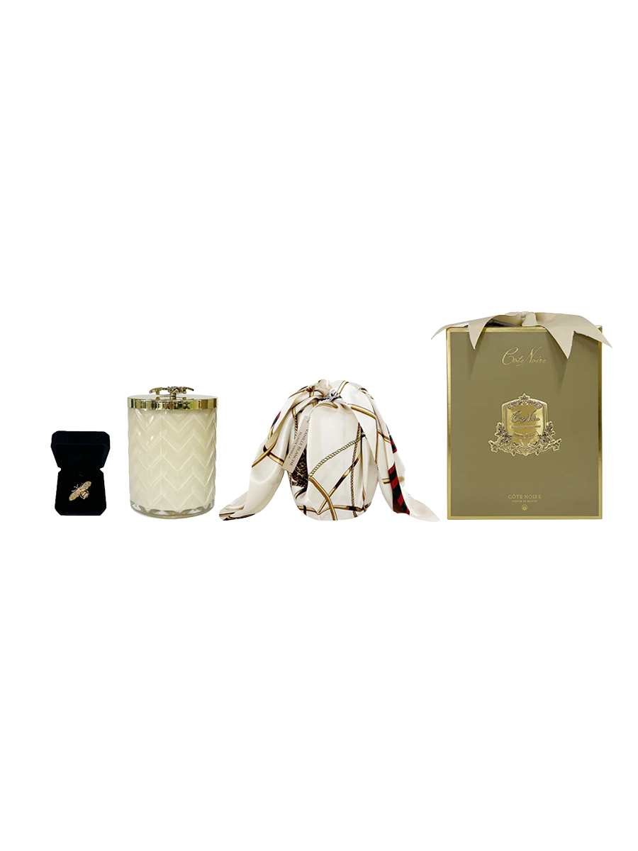 
Coffret cadeau de luxe « Herringbone Cream & Gold », durée de combustion 100 heures