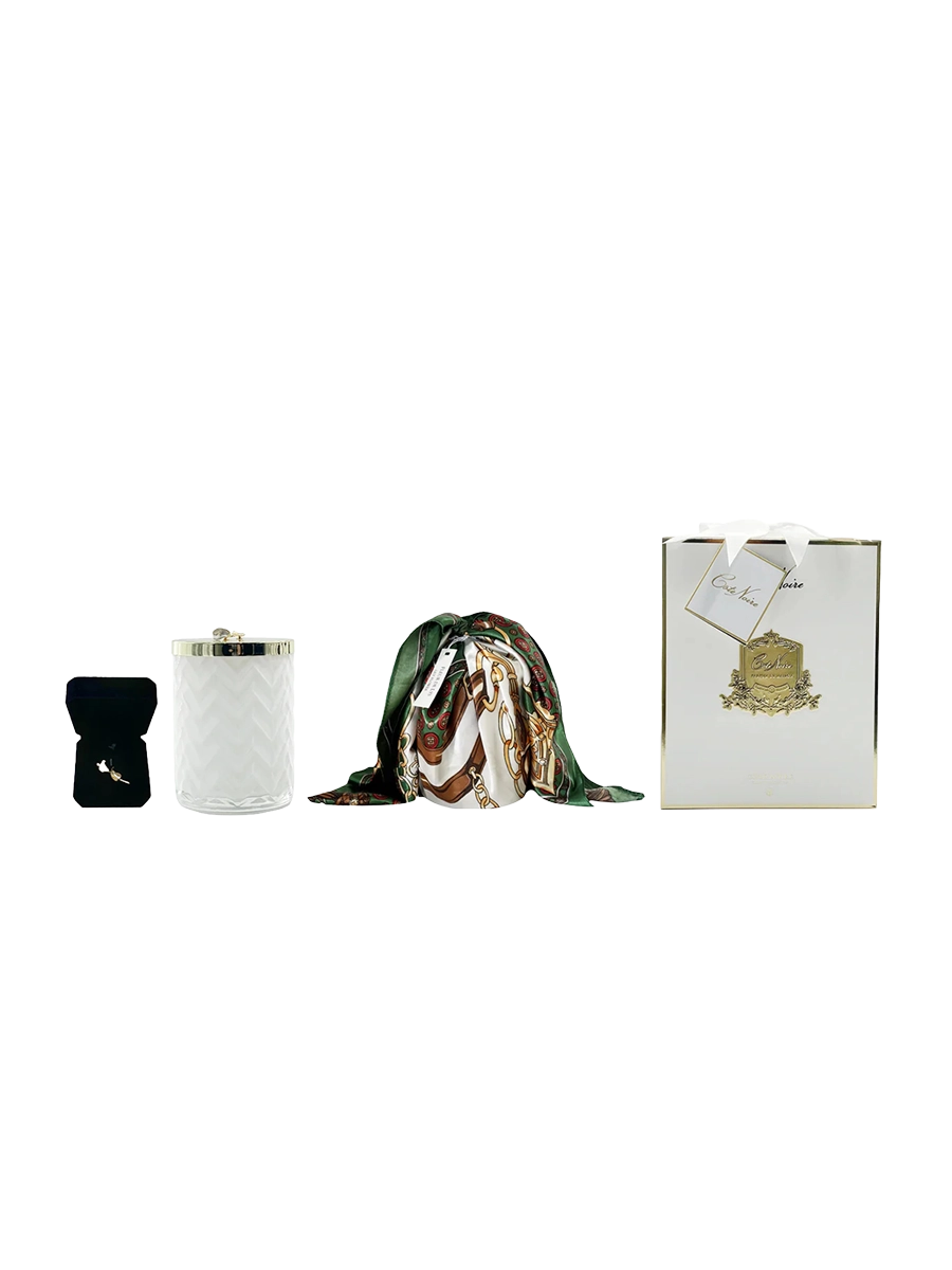 
Coffret cadeau de luxe « Herringbone White & Lilly Flower », durée de combustion 100 heures