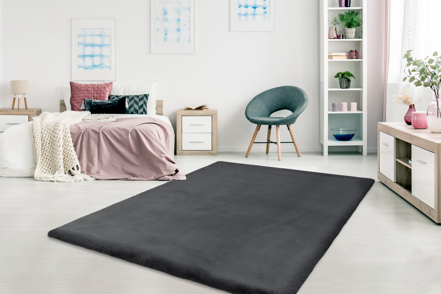 
Tapis design à poils longs de qualité supérieure « Heaven 800 » - Graphite - Ø 120 cm
