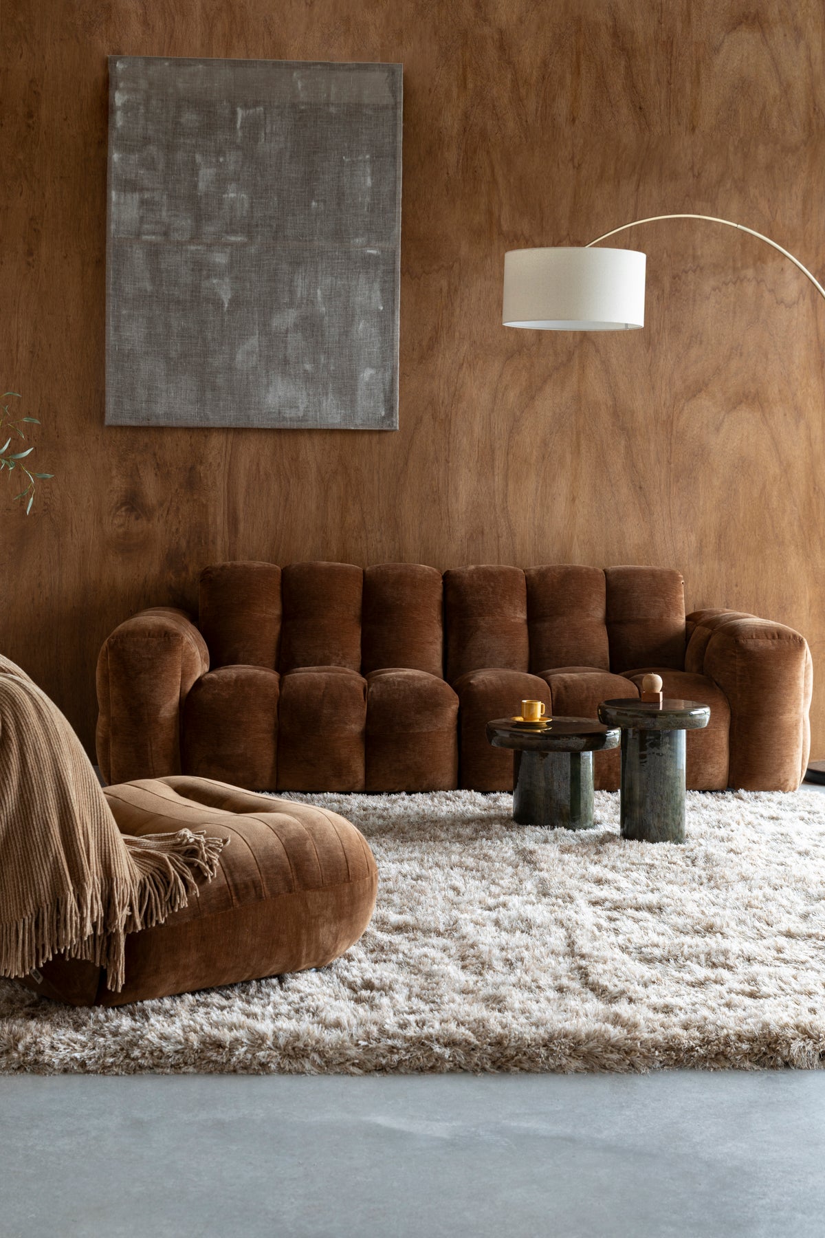 
Divano di design a 3 posti «Hackman» - Rivestimento in velluto Cognac