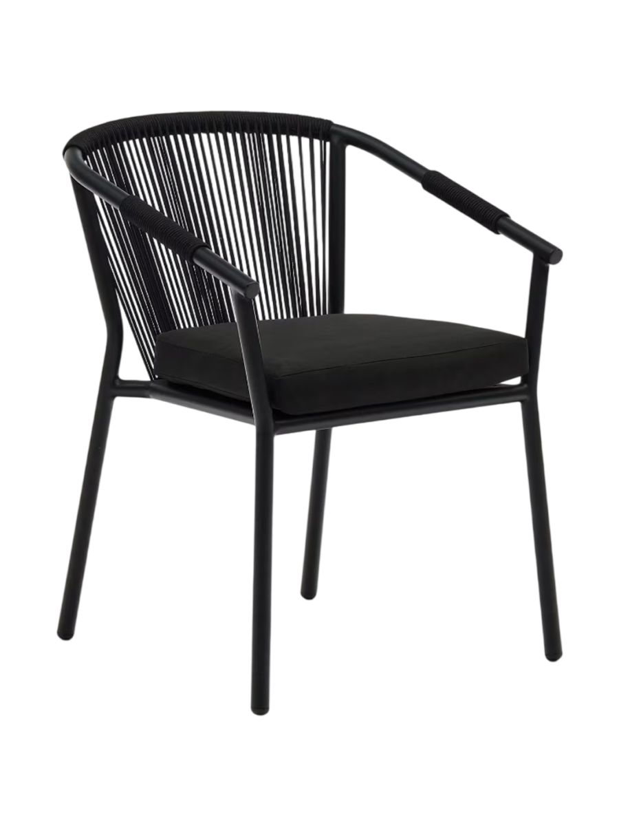 
Stapelbarer Design Gartenstuhl „Xelido“ mit Armlehnen, Schwarz