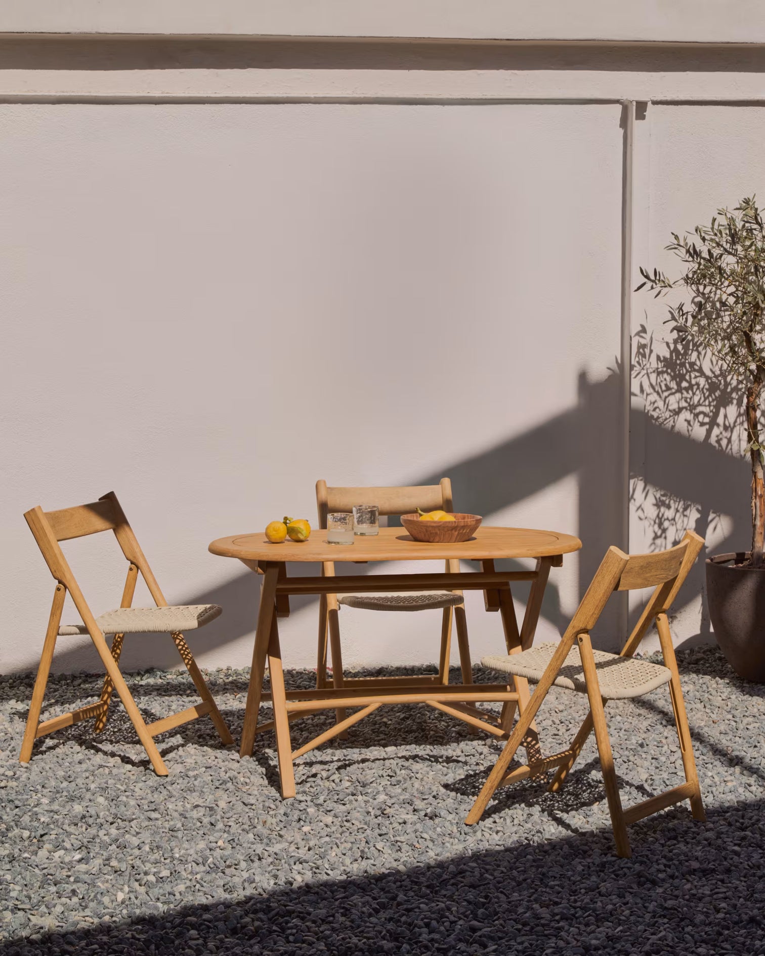 
Chaise pliante massive d'intérieur/extérieur « Dandaro » - Naturel / Écru