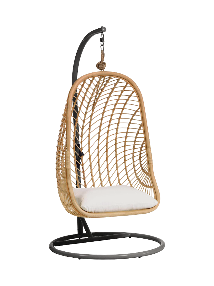 
Fauteuil suspendu tressé intérieur/extérieur « Ksenia » avec support - Monture : Noir