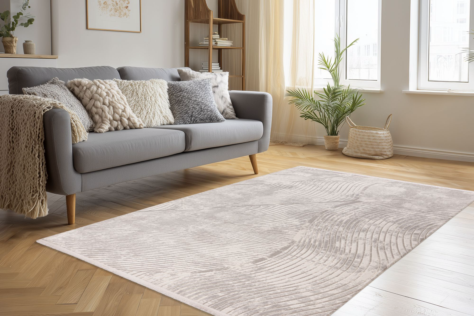 
High-quality designer rug "Jardin 702", Ivory/Silver - 80 x 150 cm