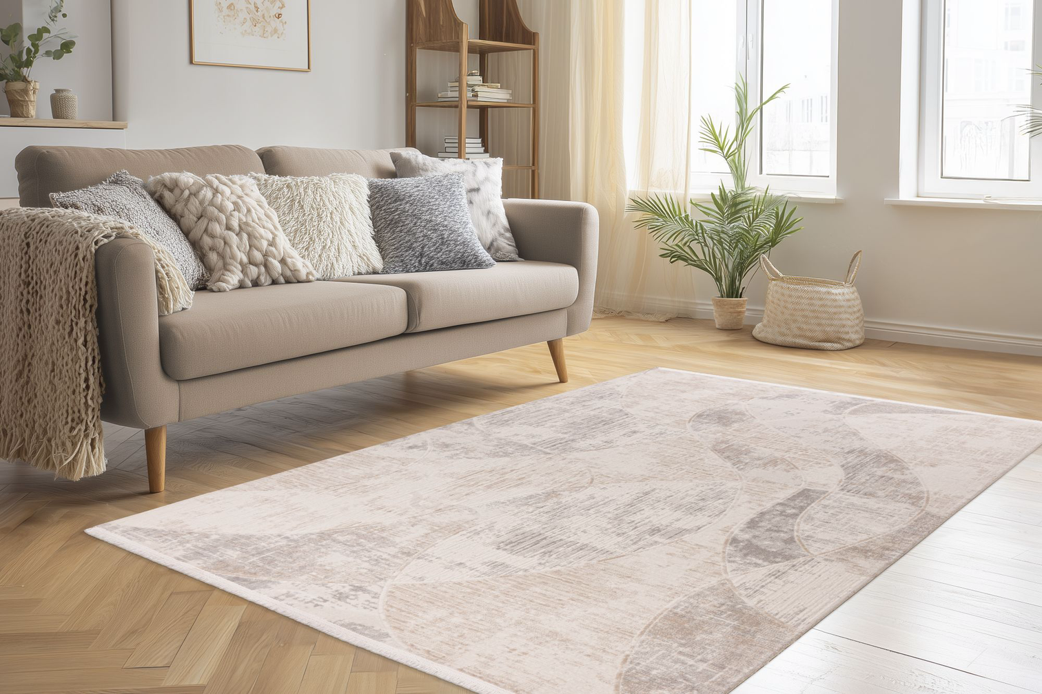 
High-Quality Designer Rug "Jardin 703," Beige/Silver - 80 x 150 cm
