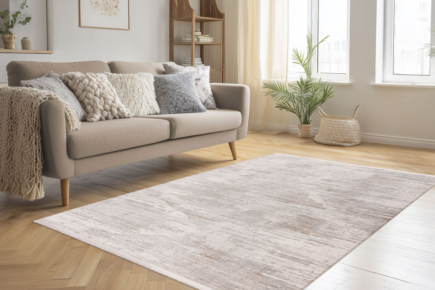 
High-Quality Designer Rug "Jardin 705", Ivory/Silver - 80 x 150 cm