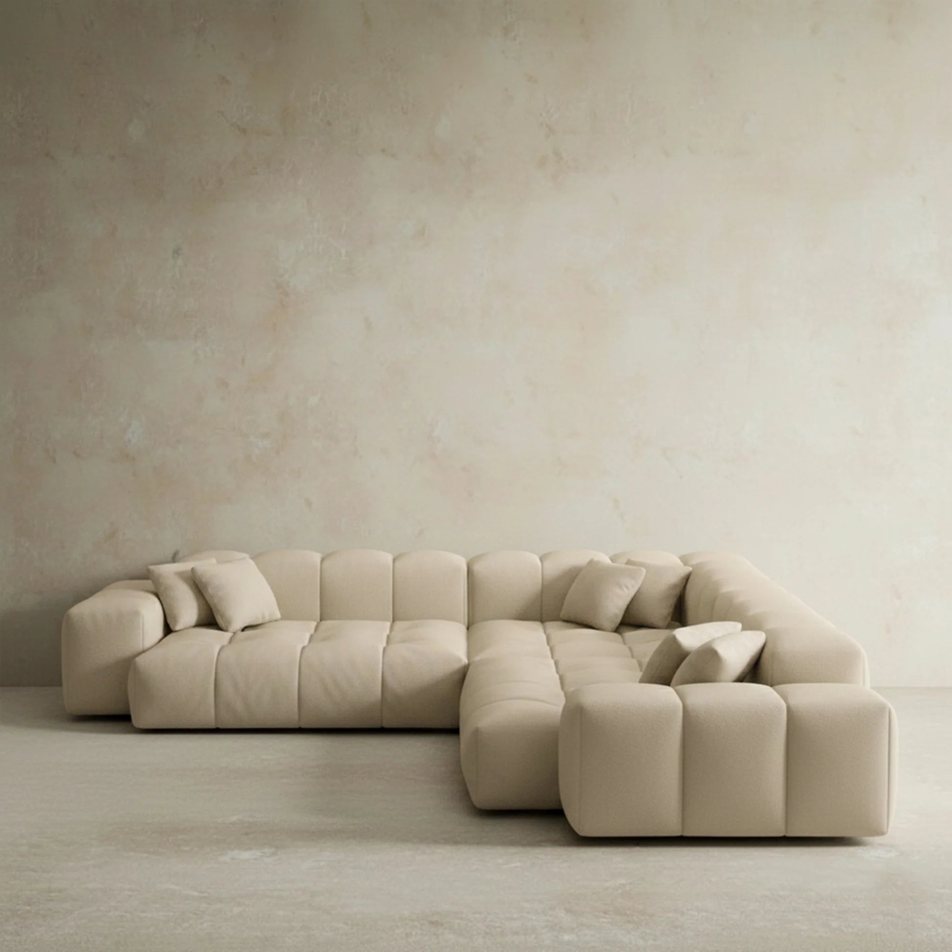 
5-Sitzer Design Echtleder Ecksofa „Avenza“ - Echtleder Beige