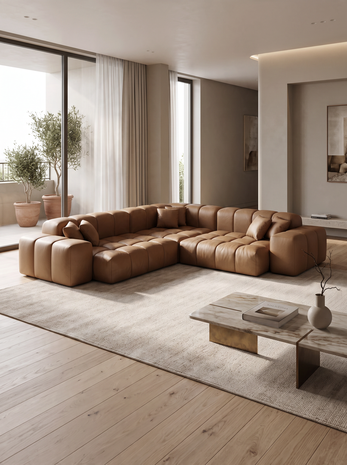 
Divano angolare di design a 5 posti in vera pelle „Avenza“ - Vera pelle Choco Brown