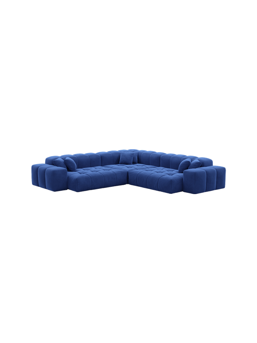 
5-Sitzer Design Ecksofa „Avenza“ mit Samtbezug - Samtbezug Königsblau