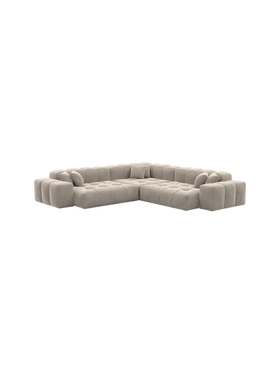 
Divano angolare di design a 5 posti „Avenza“ con rivestimento in velluto - Rivestimento in velluto Beige scuro