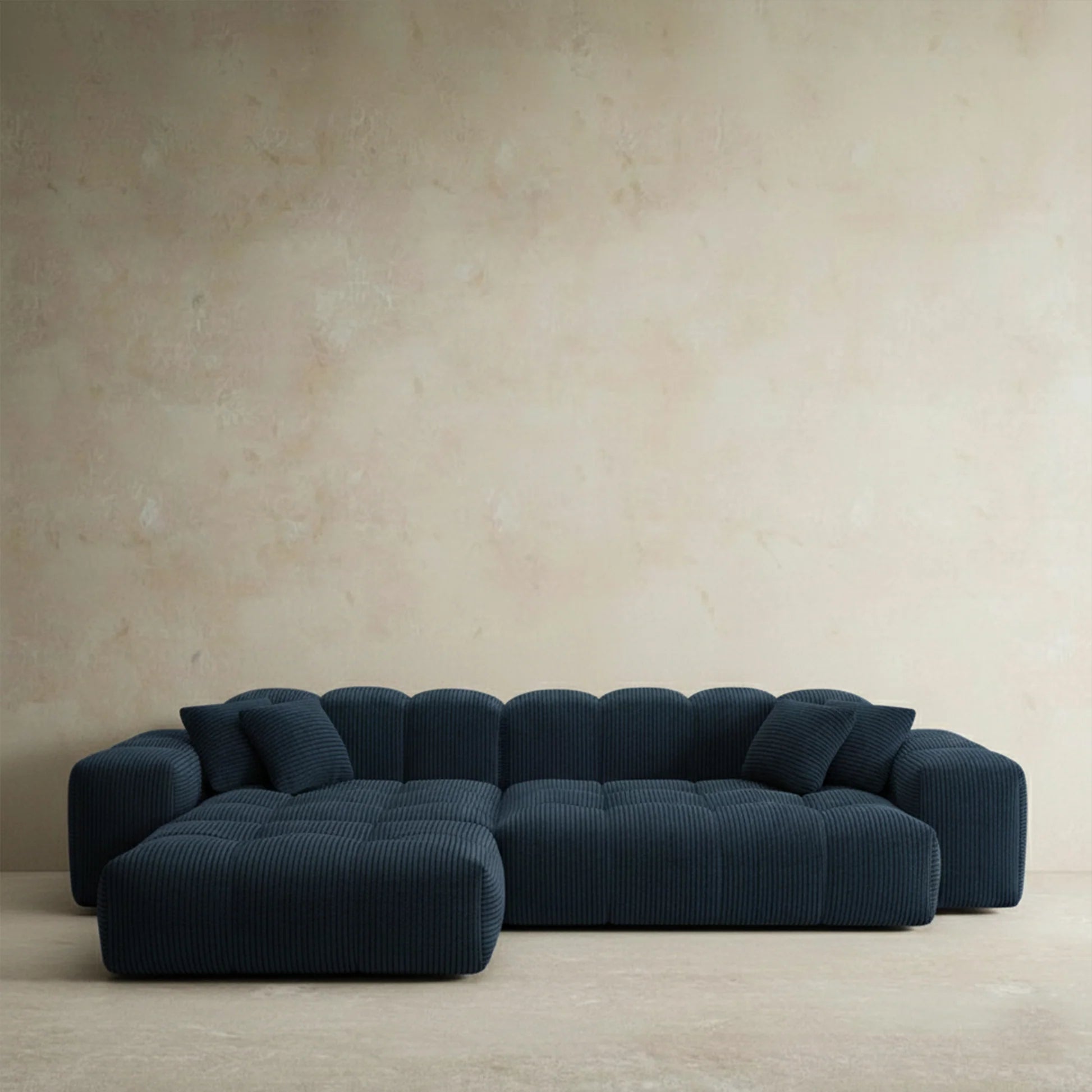 
4-Sitzer Design Ecksofa „Avenza“, Cordsamt - Cordsamt Dunkelblau / Eckteil links