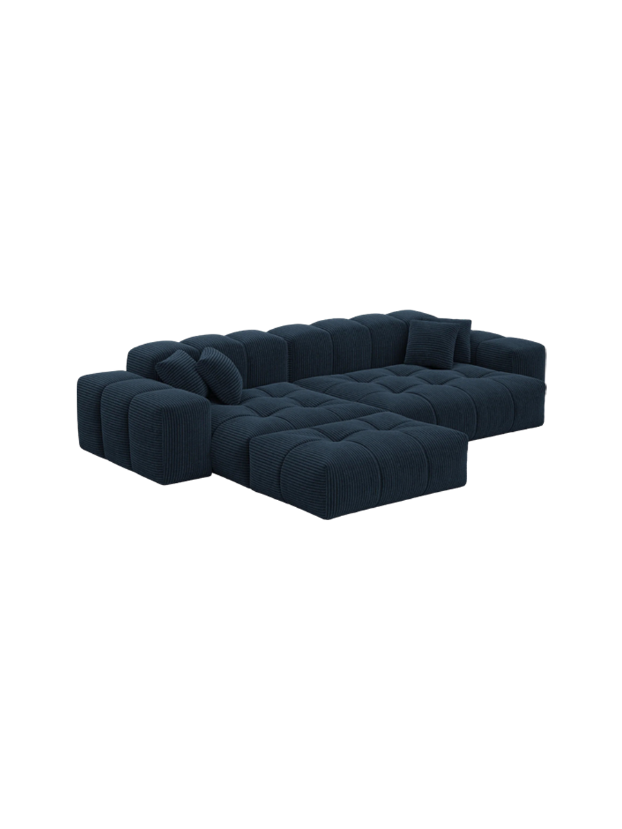 
4-Sitzer Design Ecksofa „Avenza“, Cordsamt - Cordsamt Dunkelblau / Eckteil links