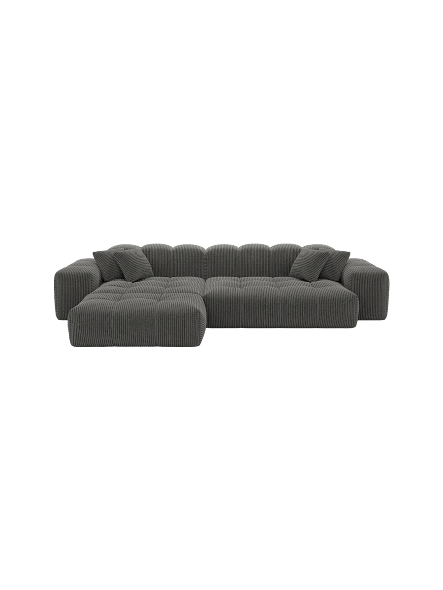
4-Sitzer Design Ecksofa „Avenza“, Cordsamt - Cordsamt Dunkelblau / Eckteil links