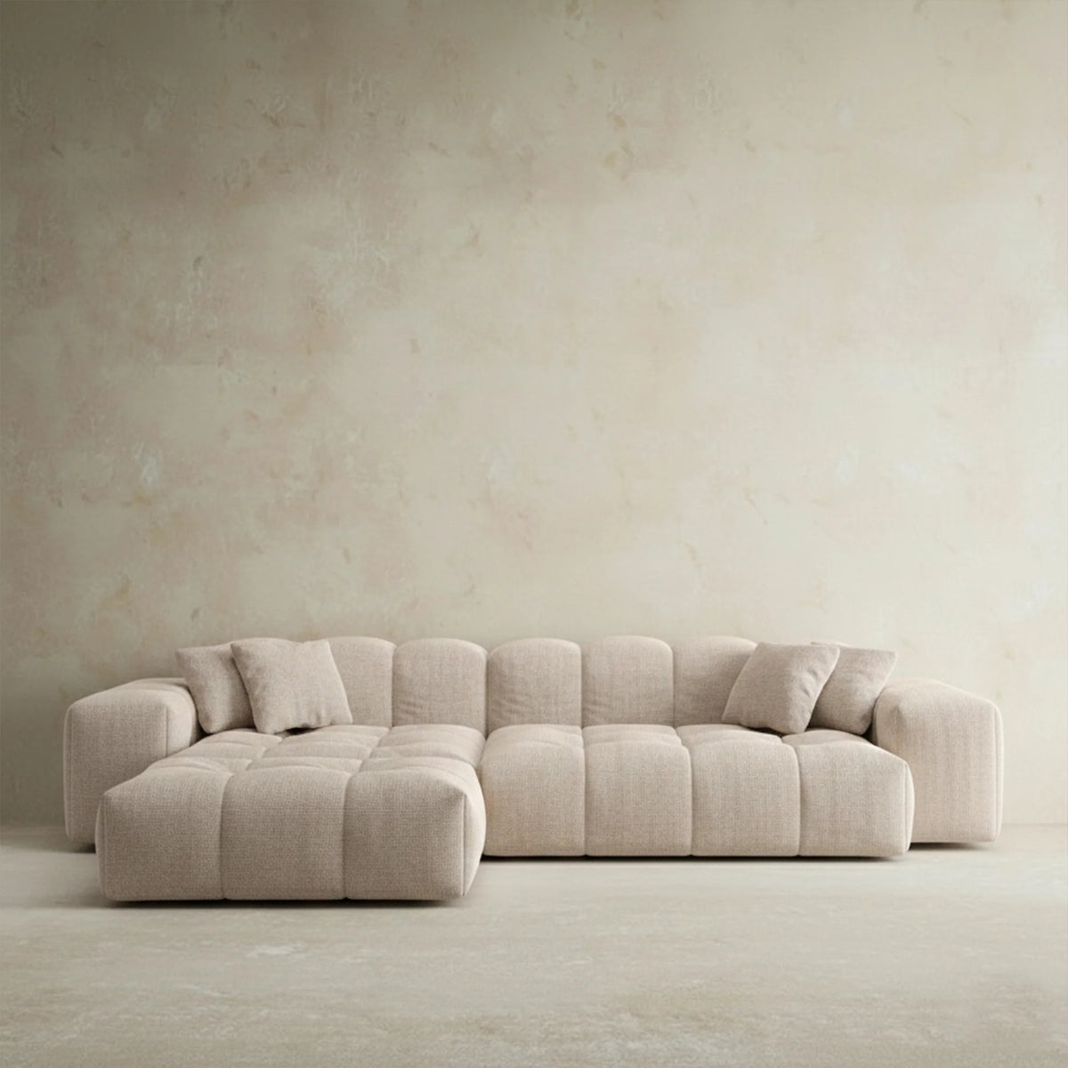 
4-seat designer corner sofa “Avenza” with textured-fabric upholstery - Textured fabric Beige / Left corner section