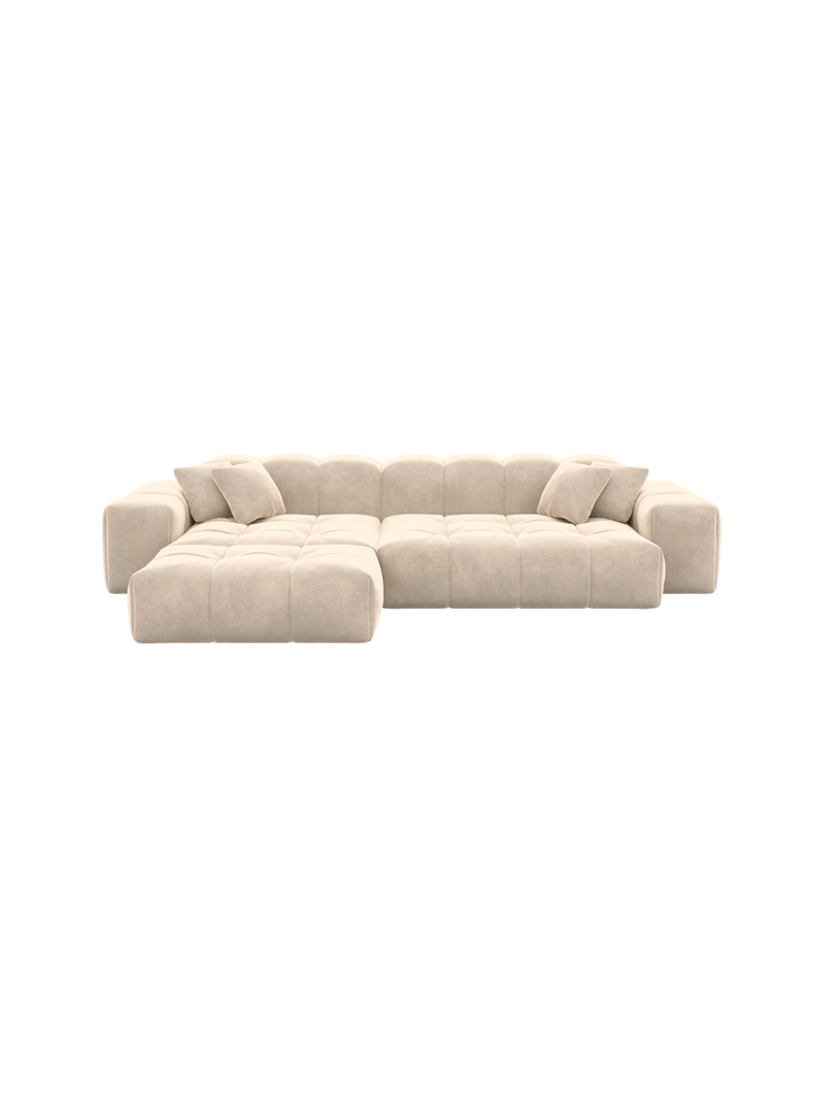 
4-Sitzer Design Ecksofa „Avenza“ mit Samtbezug - Samtbezug Beige / Eckteil links