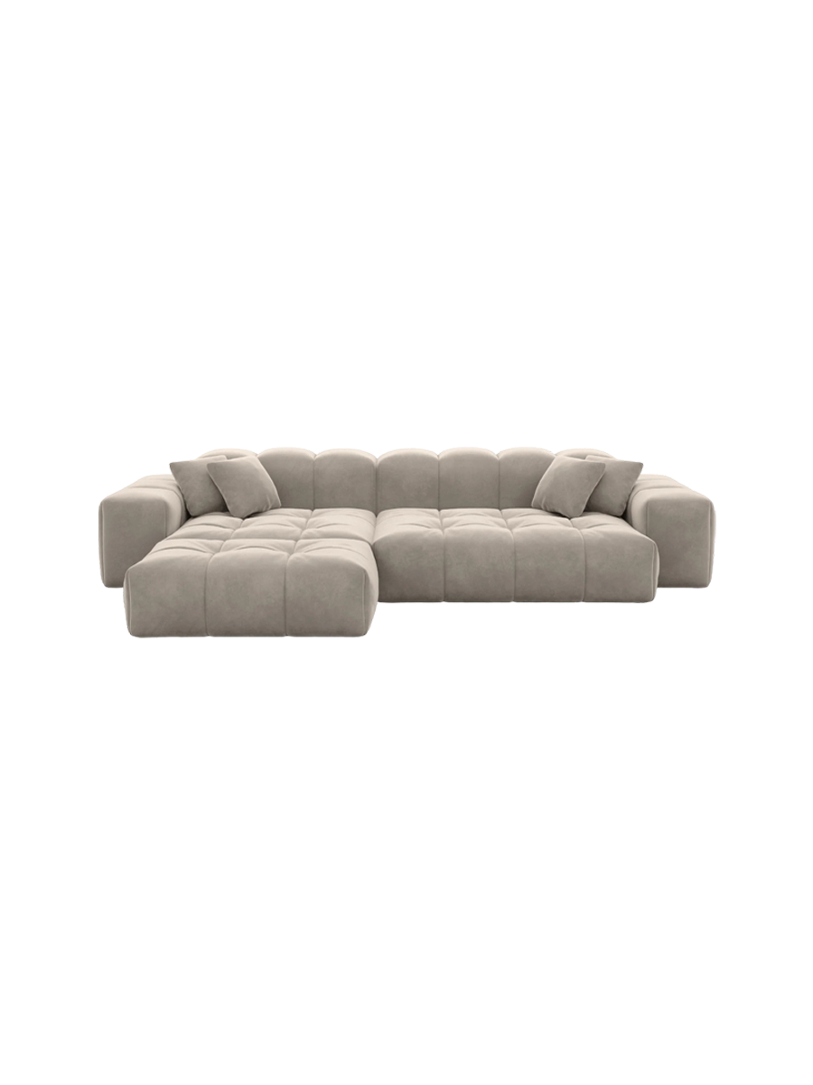
4-Sitzer Design Ecksofa „Avenza“ mit Samtbezug - Samtbezug Beige / Eckteil links