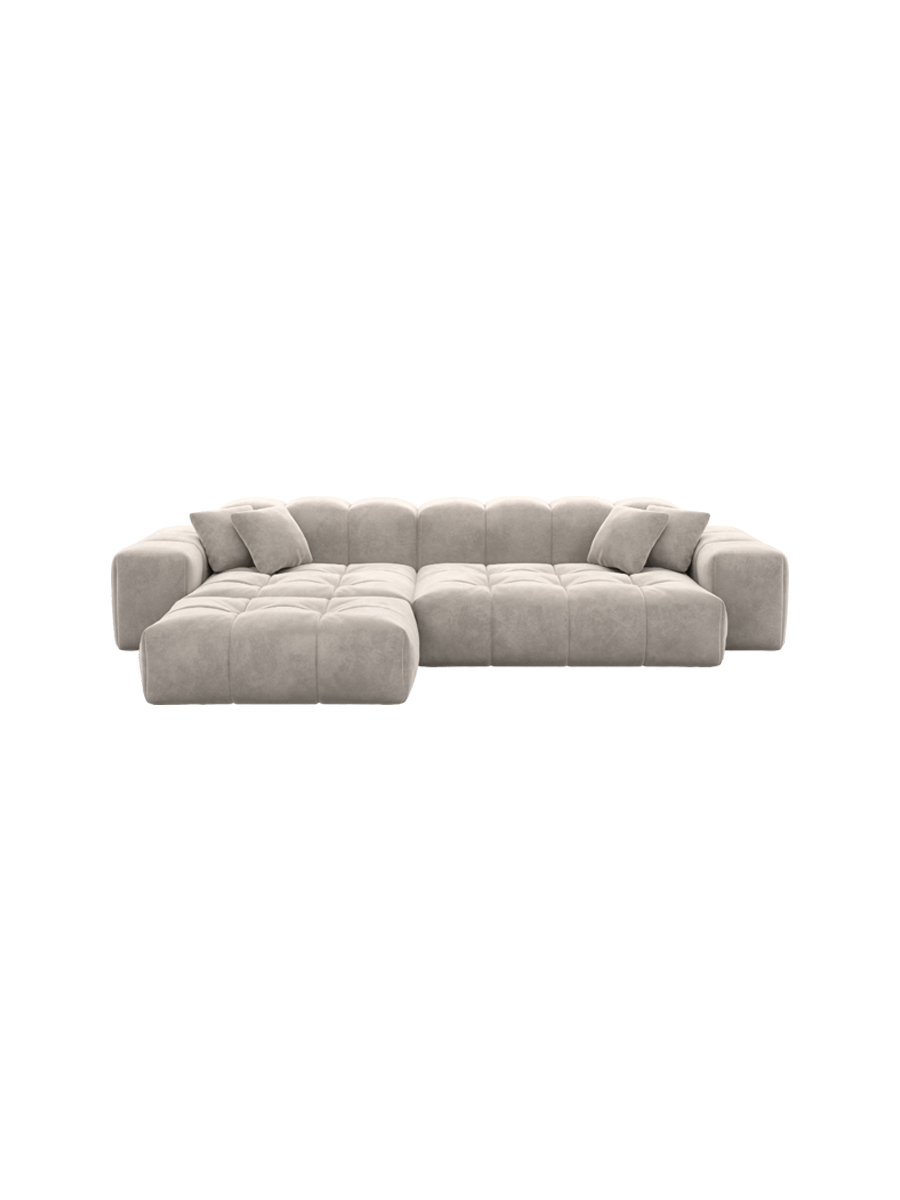 
4-Sitzer Design Ecksofa „Avenza“ mit Samtbezug - Samtbezug Beige / Eckteil links