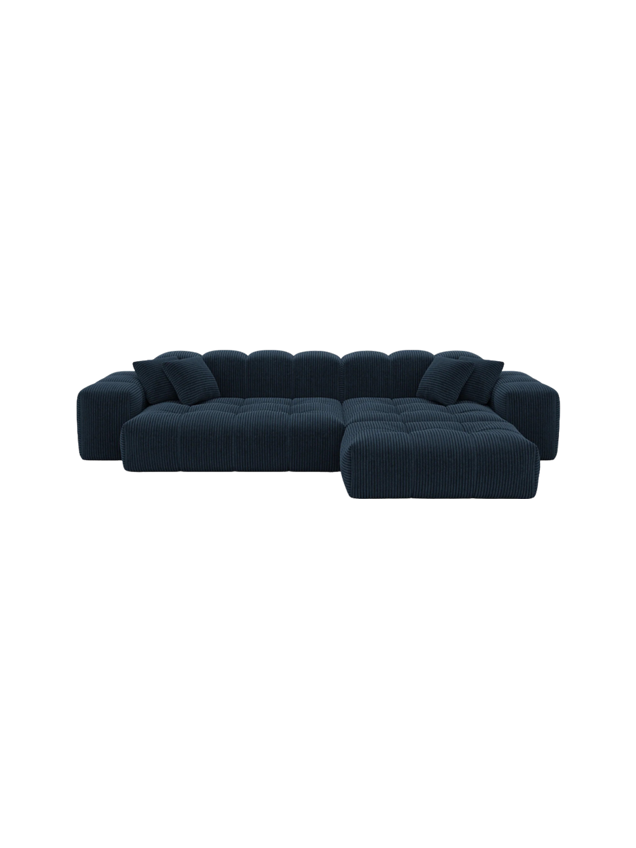 
4-Sitzer Design Ecksofa „Avenza“, Cordsamt - Cordsamt Dunkelblau / Eckteil links