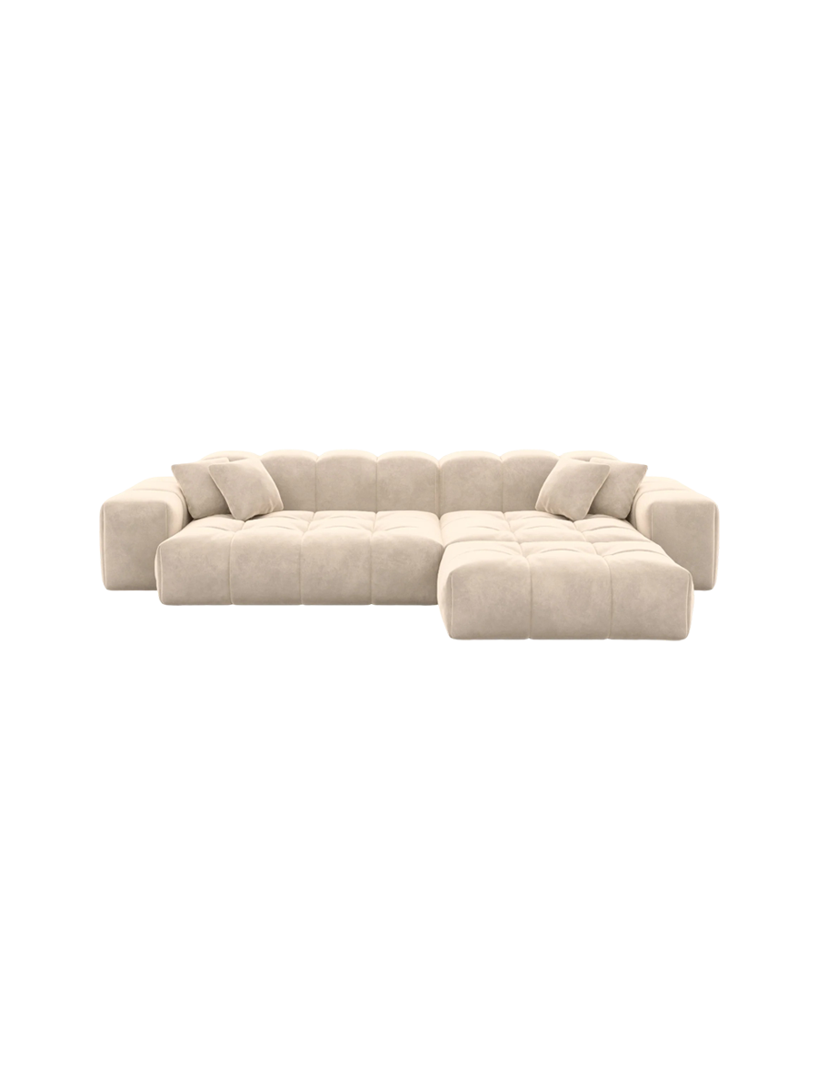 
4-Sitzer Design Ecksofa „Avenza“ mit Samtbezug - Samtbezug Beige / Eckteil links