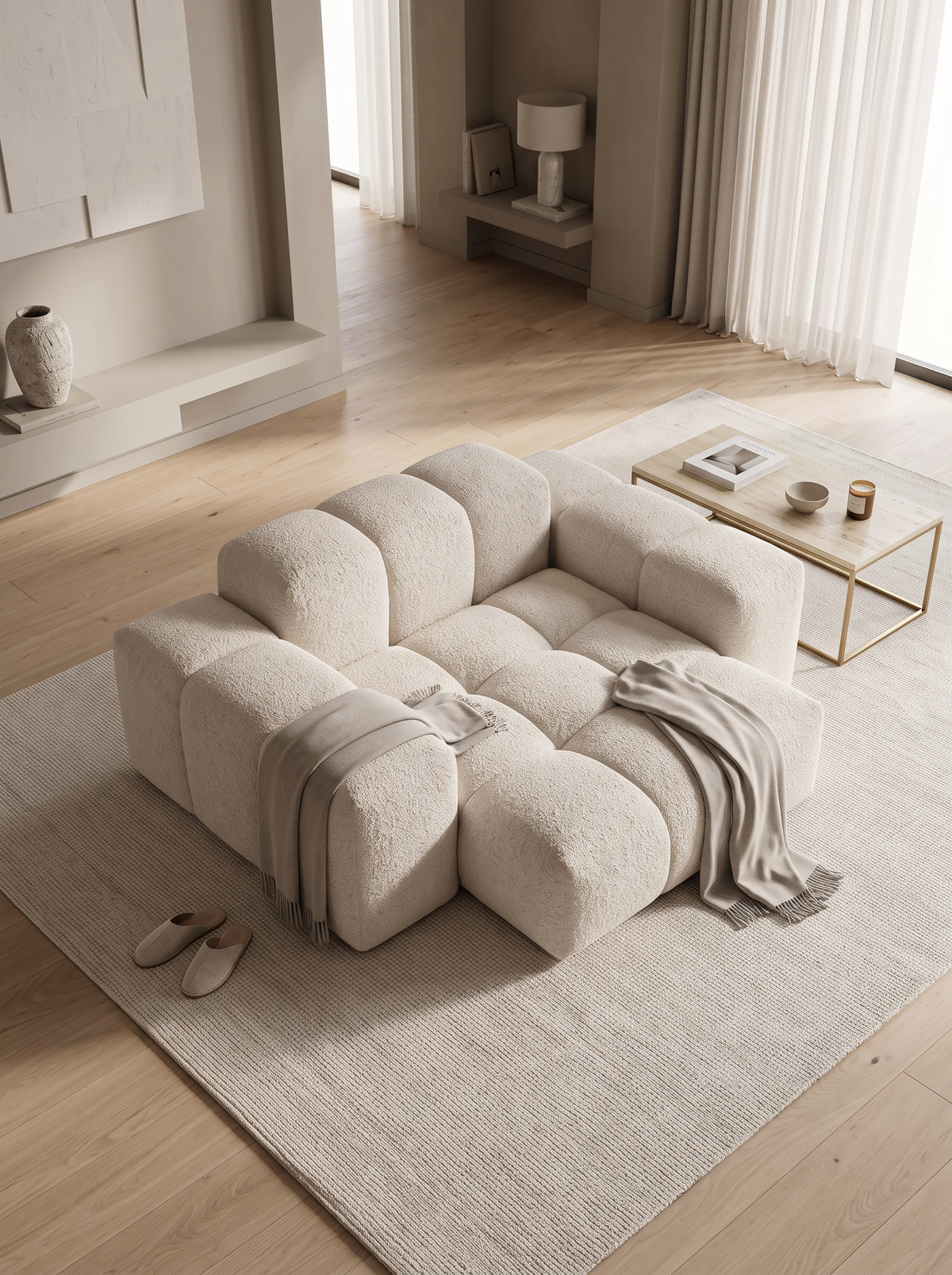 
Design Loungesessel „Avenza“ mit Bouclé-Bezug - Bouclé Toffee