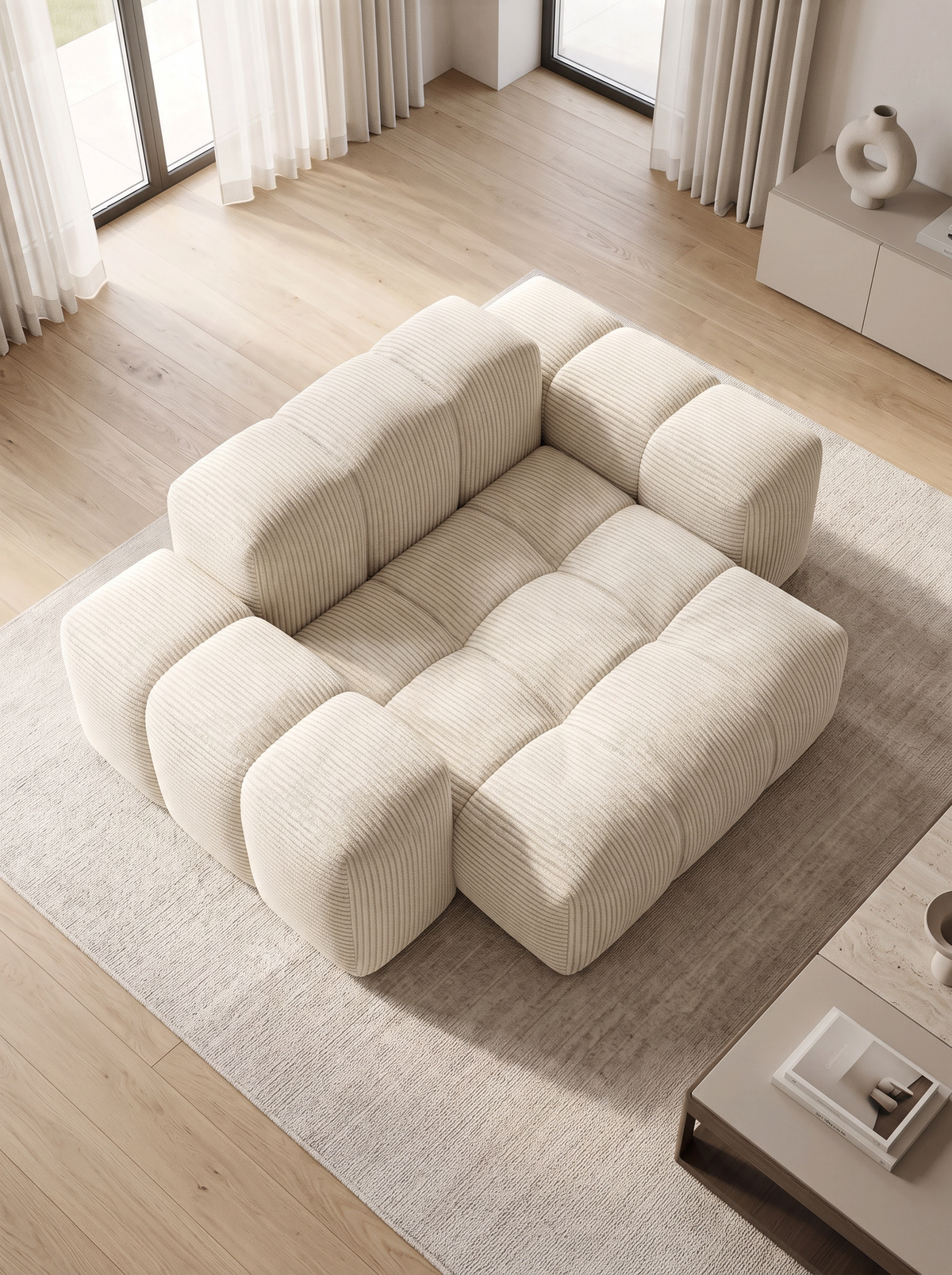 
Poltrona lounge di design „Avenza“, velluto a coste - Cordsamt Beige chiaro
