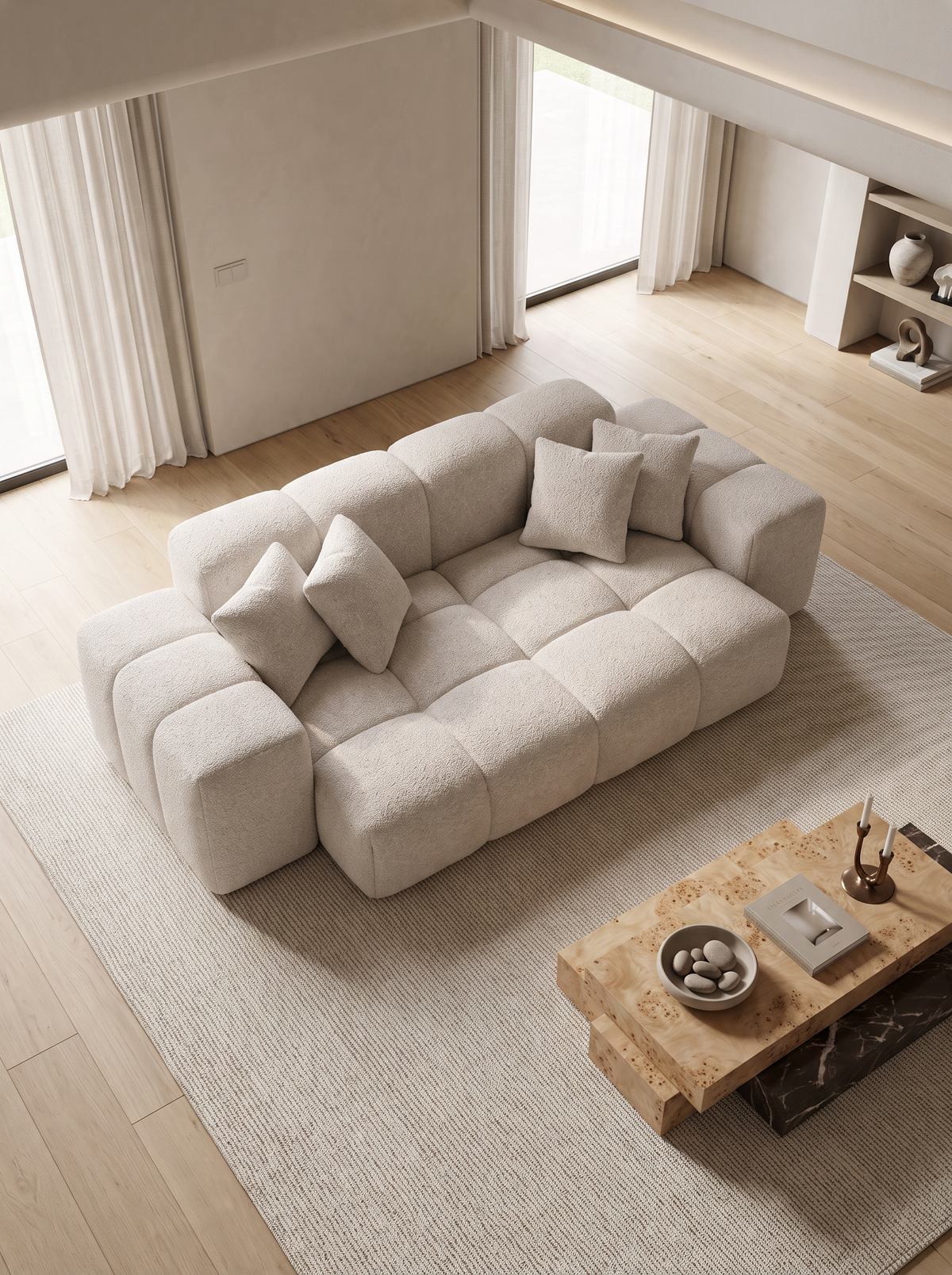 
Divano di design a 2 posti „Avenza“ con rivestimento in bouclé - Bouclé Toffee