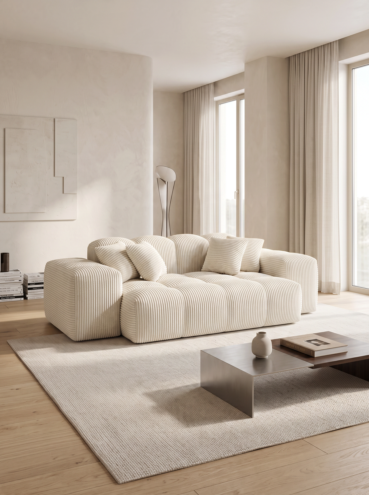 
Divano di design a 2 posti „Avenza“, velluto a coste - Cordsamt Beige chiaro