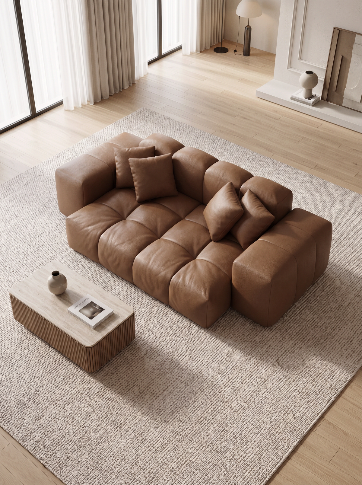 
2-seat genuine leather designer sofa “Avenza” - Genuine leather Choco Brown