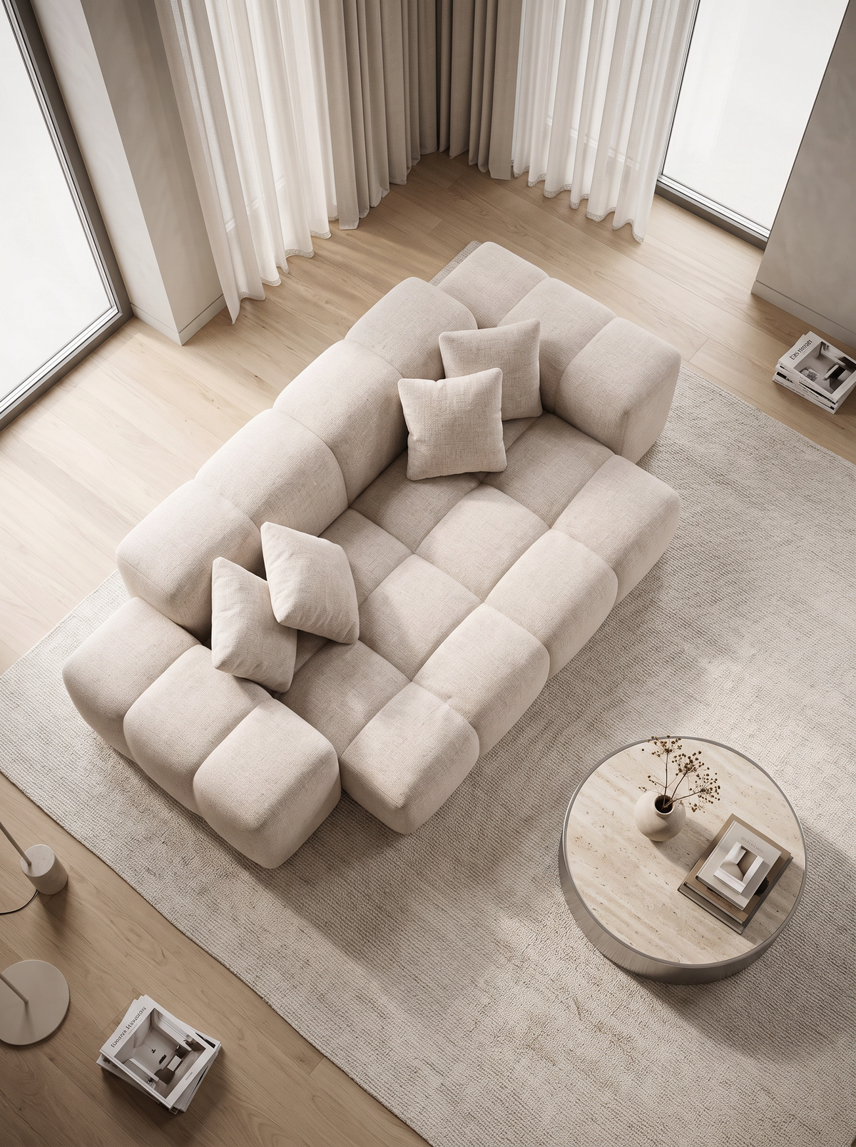 
2-seat designer sofa “Avenza” with textured-fabric upholstery - Textured fabric Beige