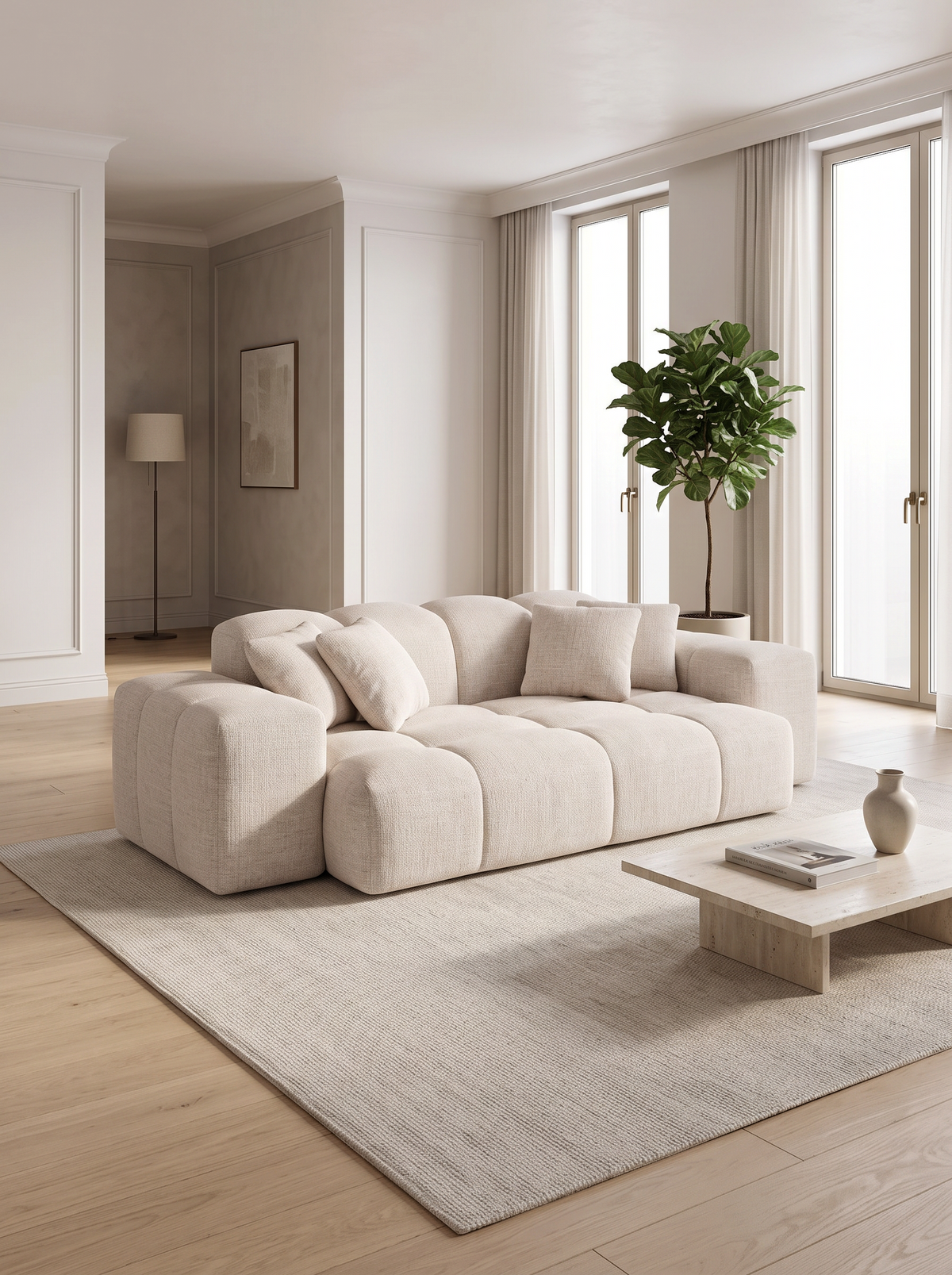 
2-seat designer sofa “Avenza” with textured-fabric upholstery - Textured fabric Beige