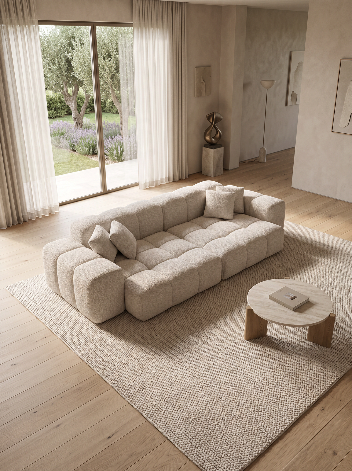 
Divano di design a 3 posti „Avenza“ con rivestimento in bouclé - Bouclé Toffee