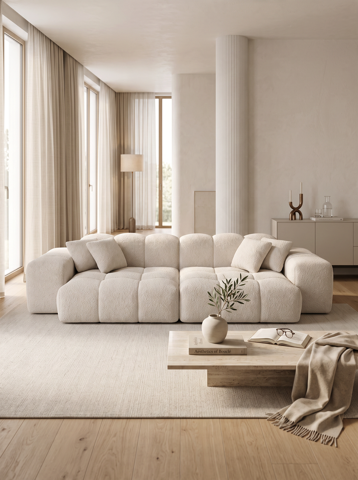 
Divano di design a 3 posti „Avenza“ con rivestimento in bouclé - Bouclé Toffee
