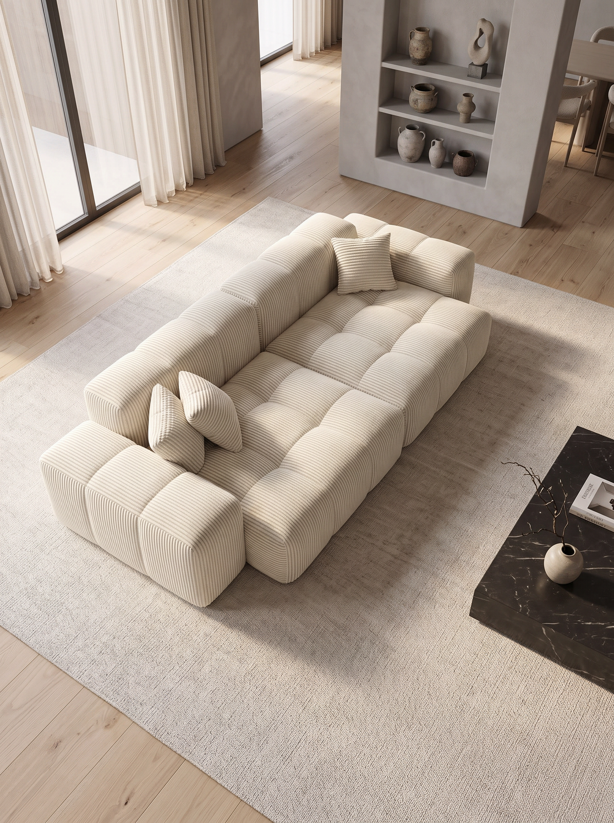 
Divano di design a 3 posti „Avenza“, velluto a coste - Cordsamt Beige chiaro