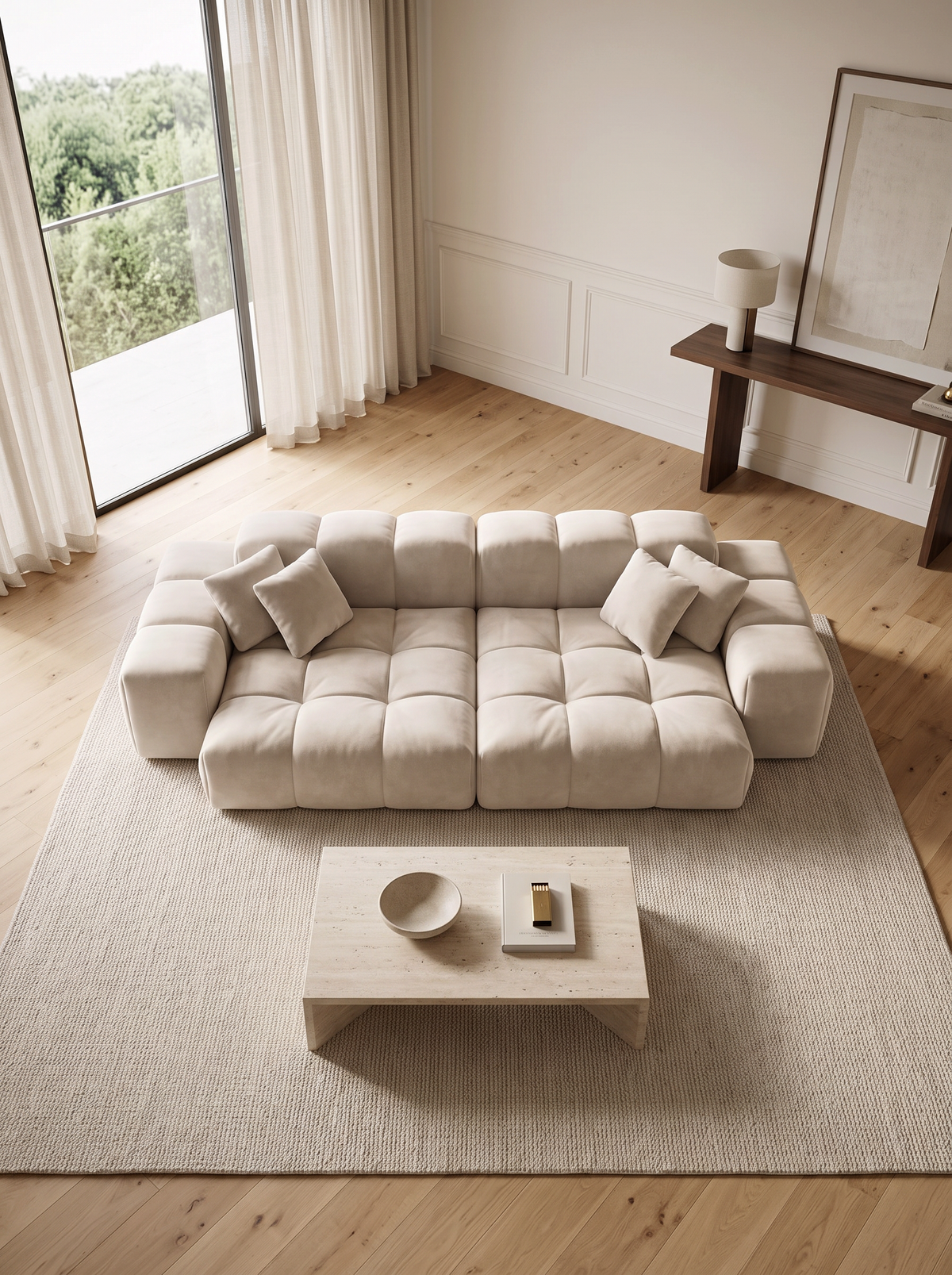 
Divano di design a 3 posti „Avenza“ con rivestimento in velluto - Rivestimento in velluto Beige scuro