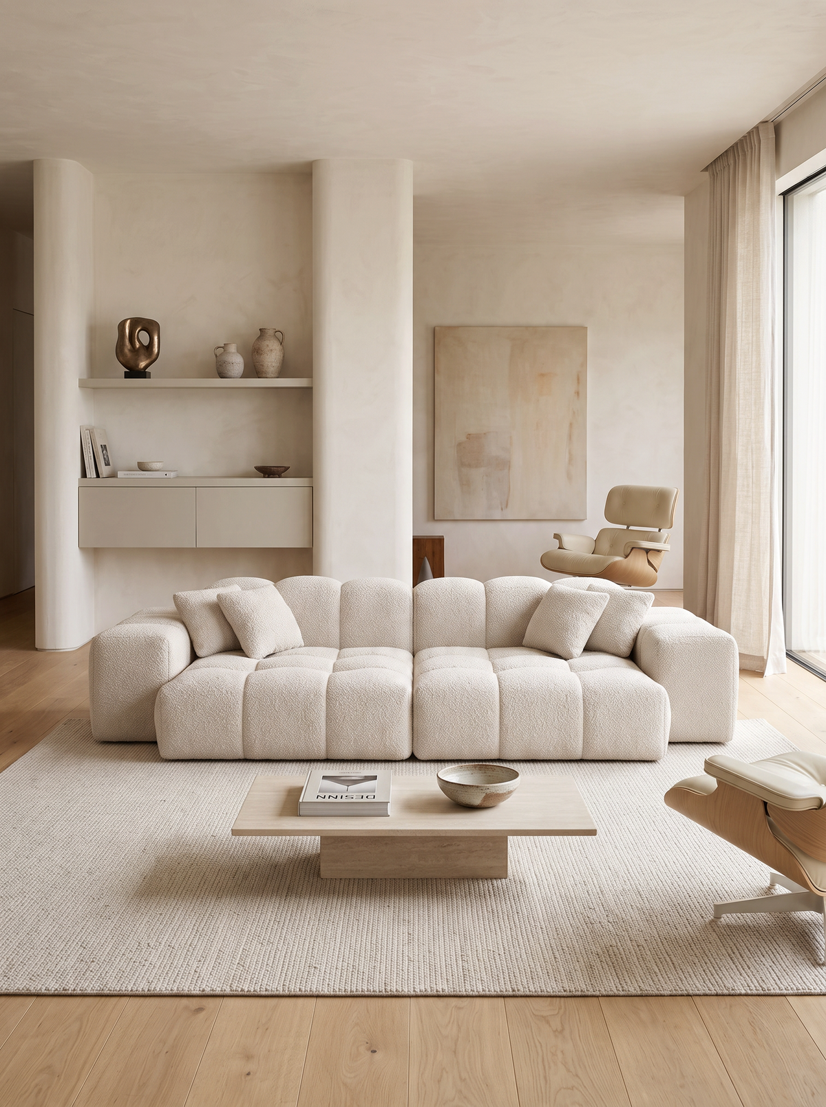 
Divano di design a 4 posti „Avenza“ con rivestimento in bouclé - Bouclé Toffee