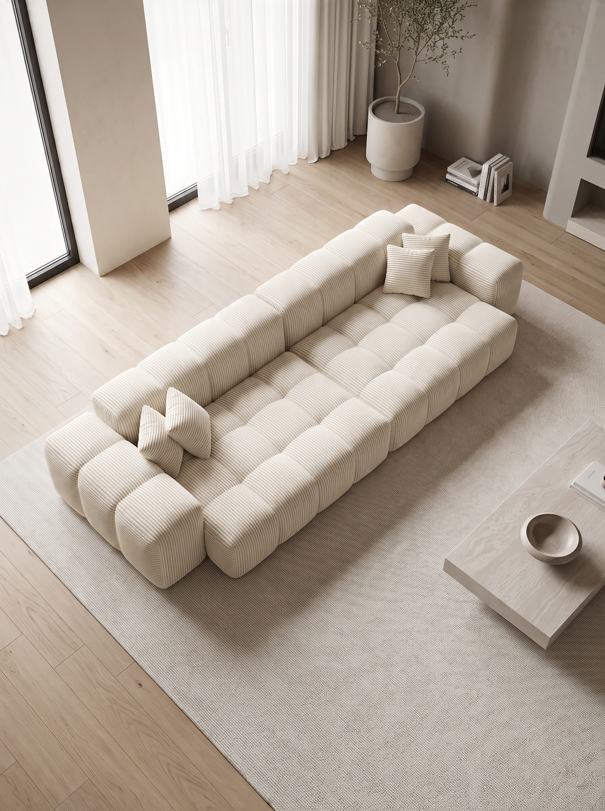 
Divano di design a 4 posti „Avenza“, velluto a coste - Cordsamt Beige chiaro