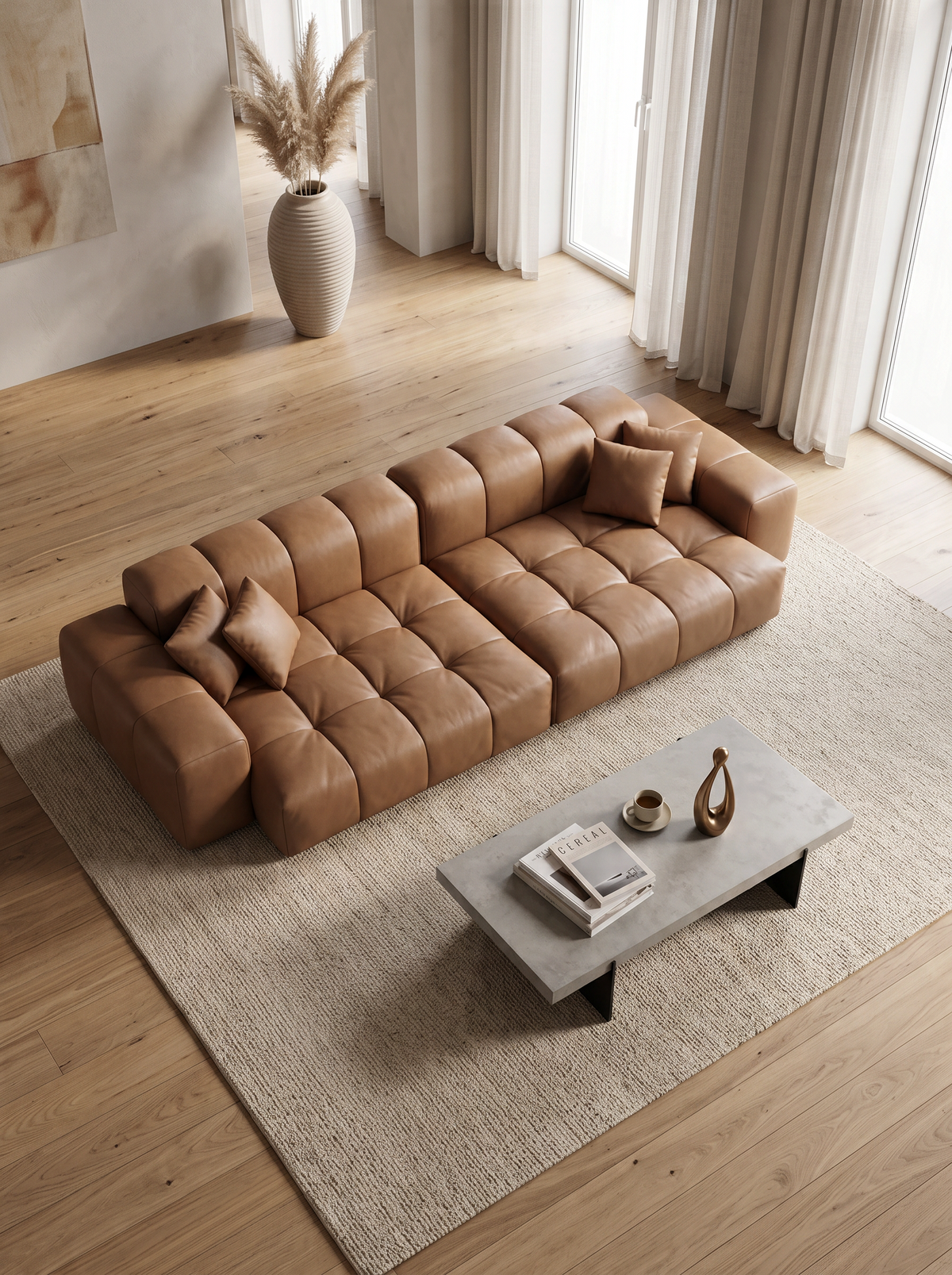 
Divano di design a 4 posti in vera pelle „Avenza“ - Vera pelle Choco Brown