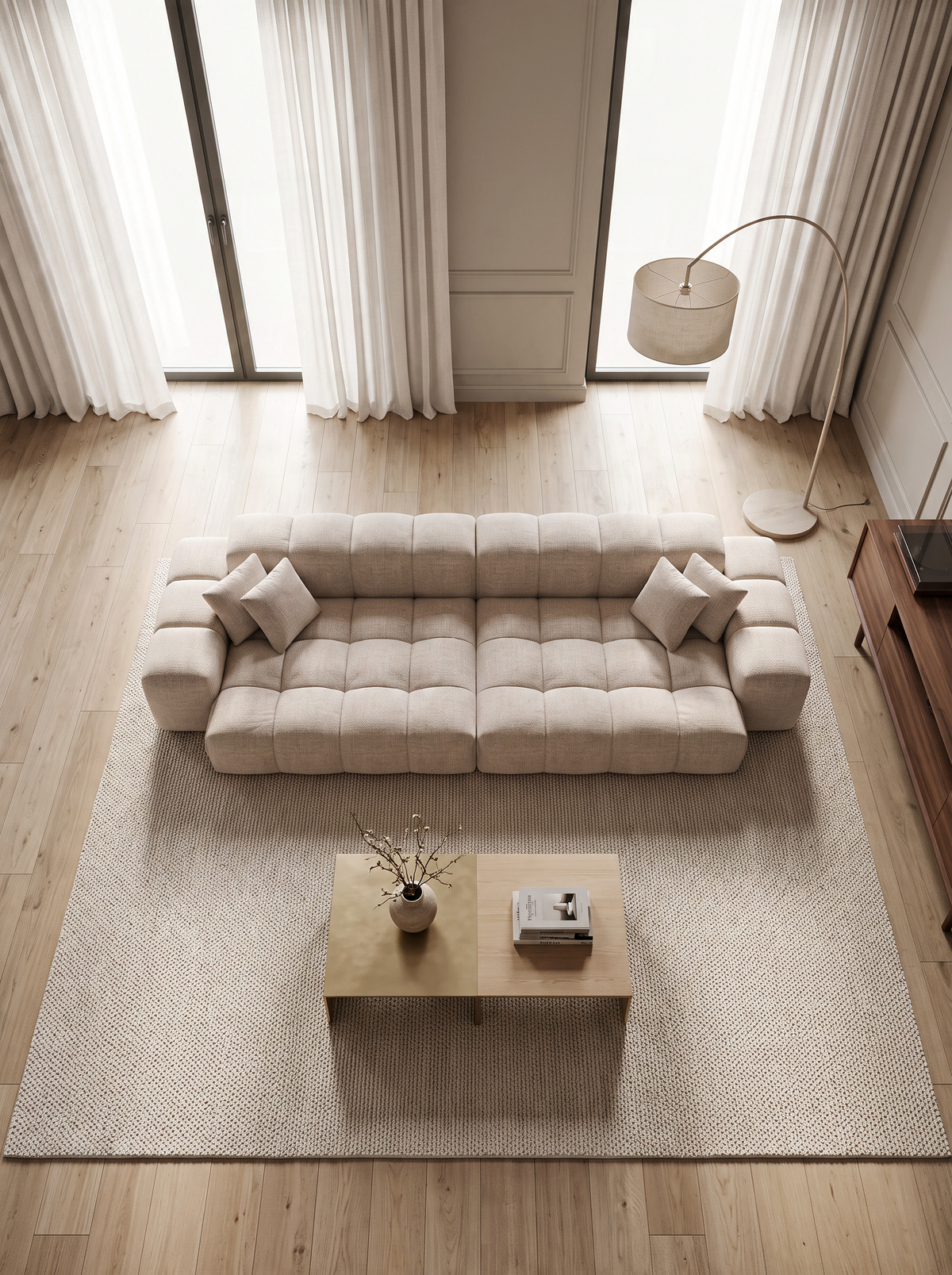 
Divano di design a 4 posti „Avenza“ con rivestimento in tessuto strutturato - Tessuto strutturato Beige