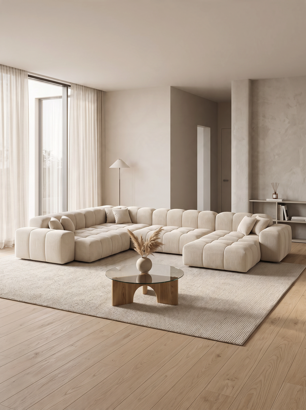 
Divano panoramico di design a 7 posti „Avenza XXL“ con rivestimento in velluto - Rivestimento in velluto Beige scuro / Lato lungo destro