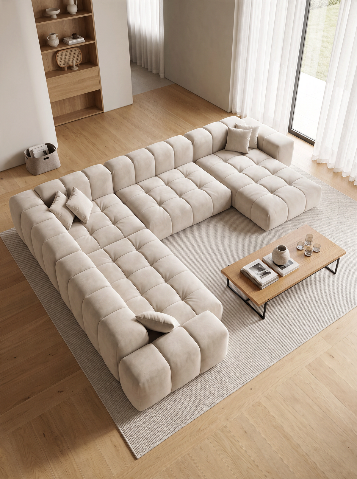 
Divano panoramico di design a 7 posti „Avenza XXL“ con rivestimento in velluto - Rivestimento in velluto Beige scuro / Lato lungo destro