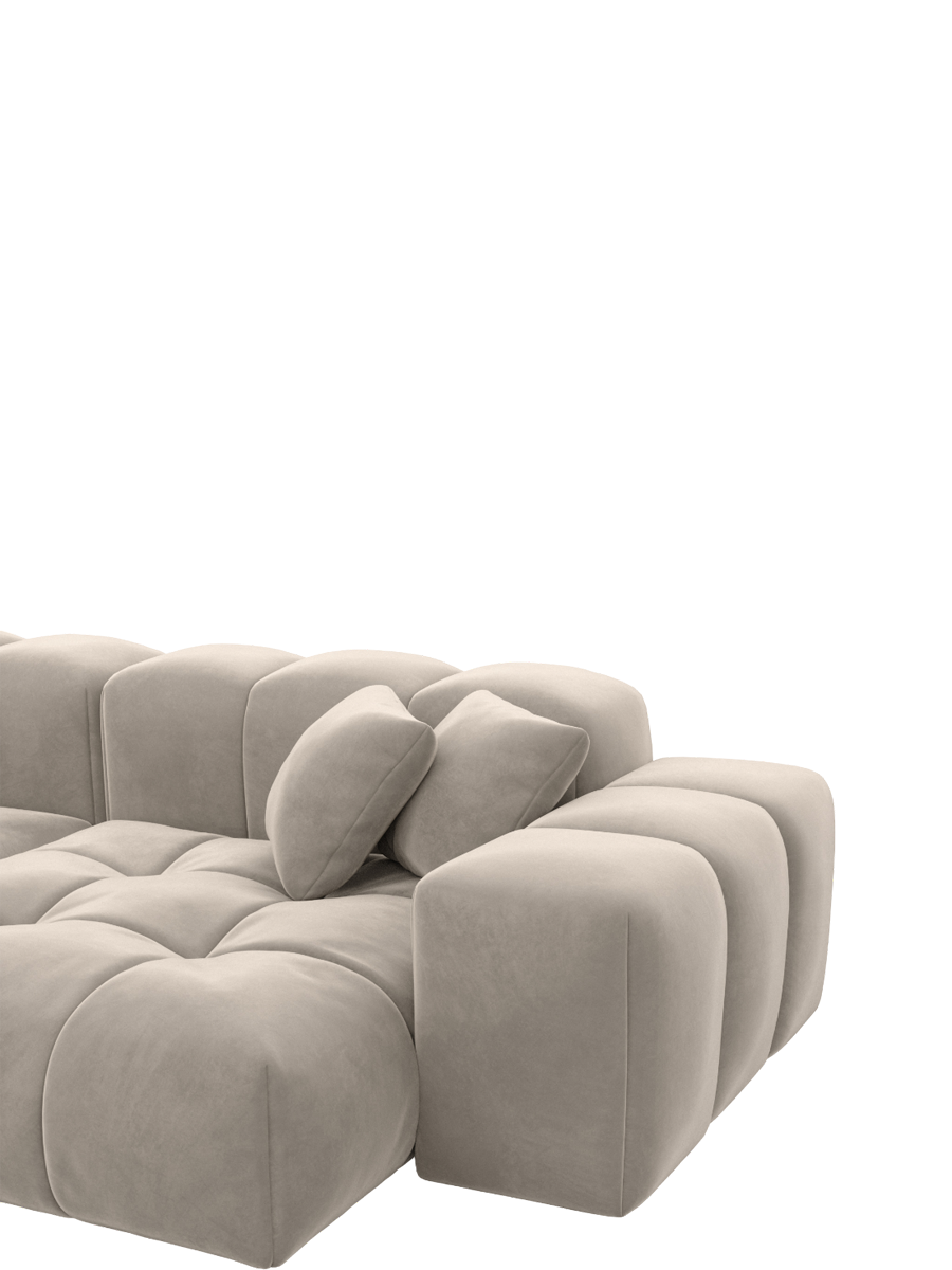 
Divano panoramico di design a 7 posti „Avenza XXL“ con rivestimento in velluto - Rivestimento in velluto Beige scuro / Lato lungo destro