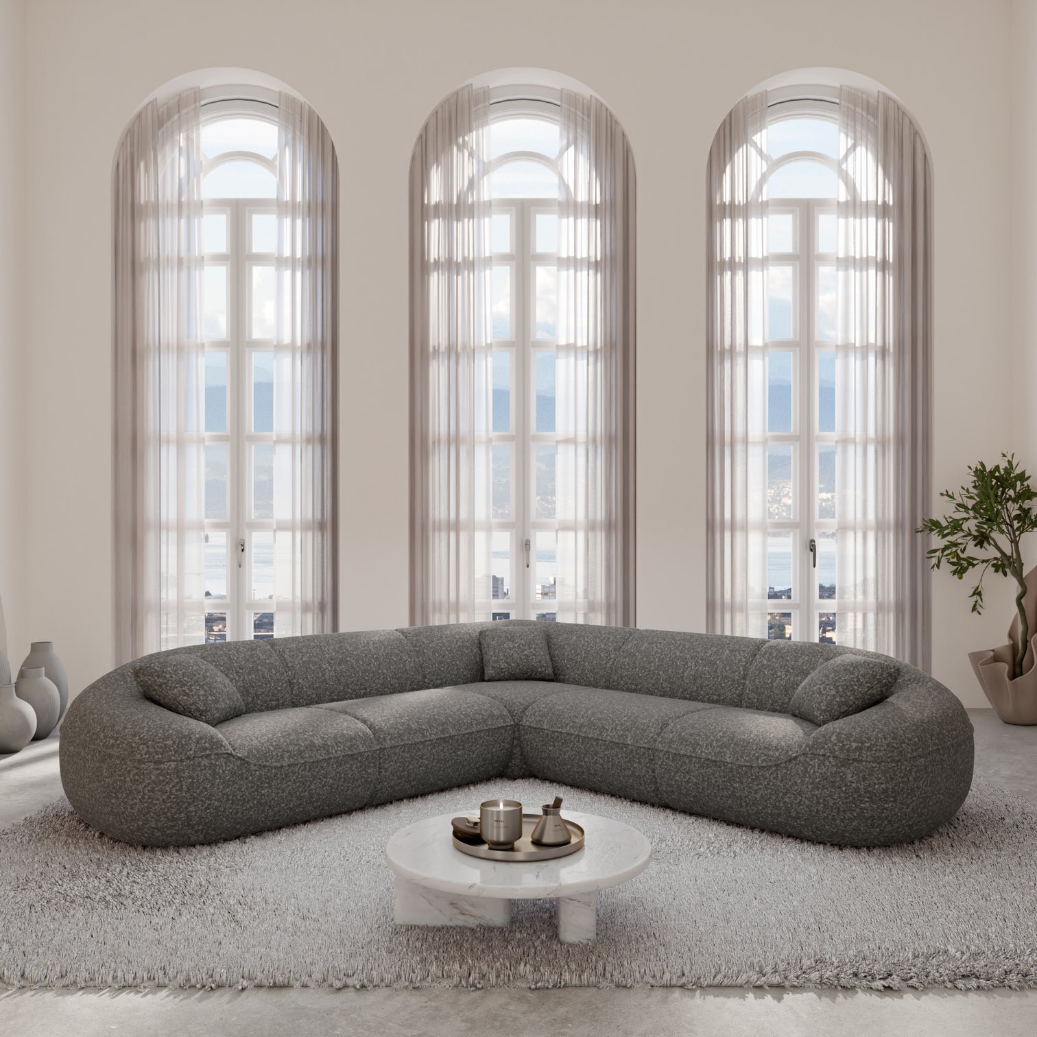 
5-Sitzer Design Ecksofa „Novara“ mit Bouclé-Bezug - Bouclé Graphit