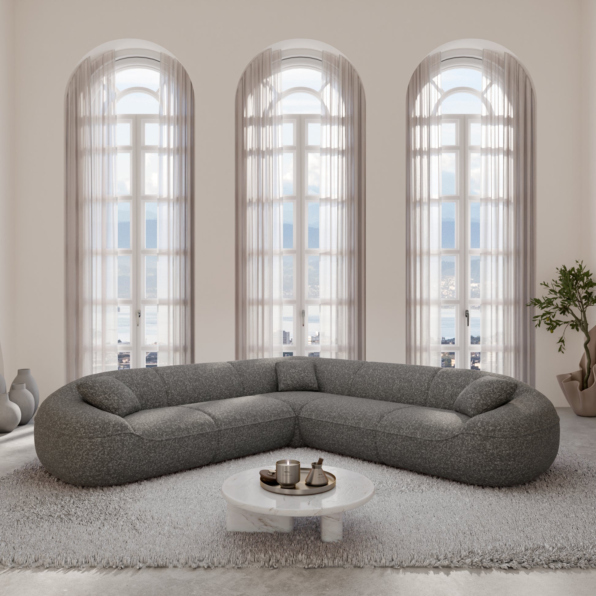 
5-Sitzer Design Ecksofa „Novara“ mit Bouclé-Bezug - Bouclé Graphit