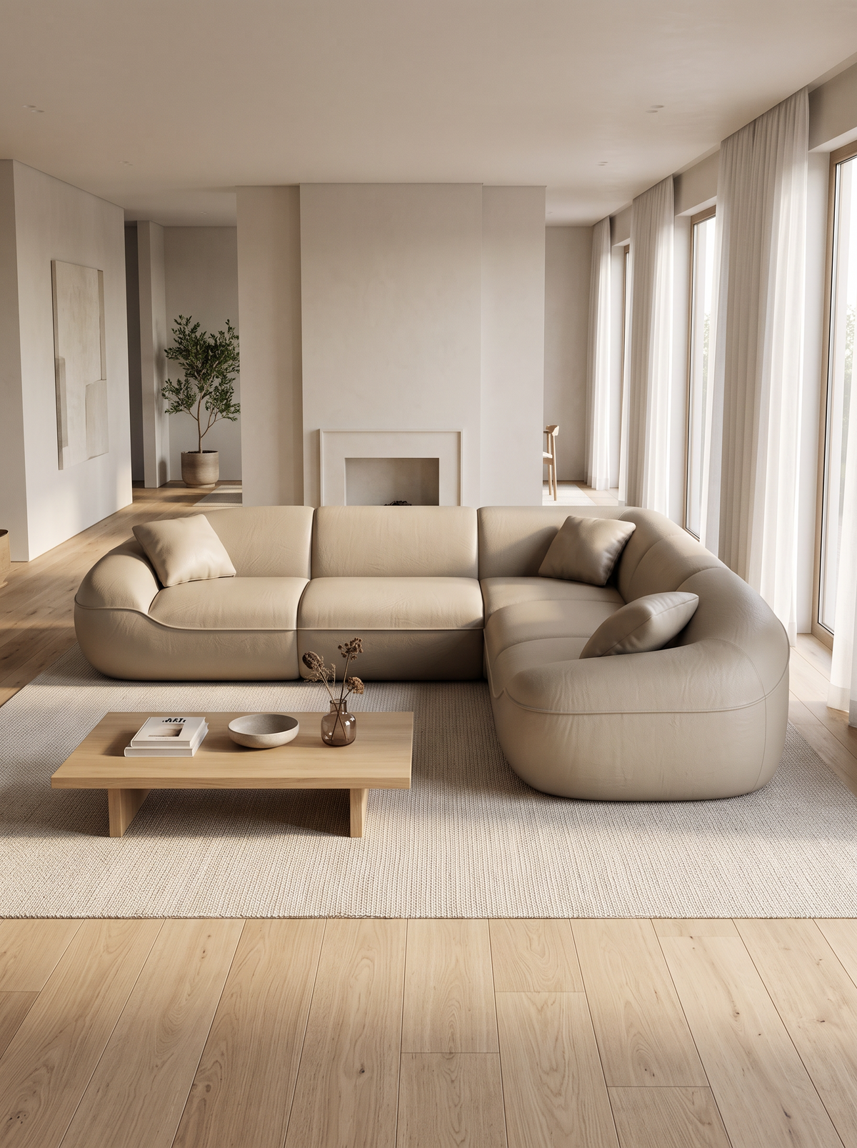 
Divano angolare di design a 5 posti in vera pelle «Novara» - Vera pelle Dark Beige