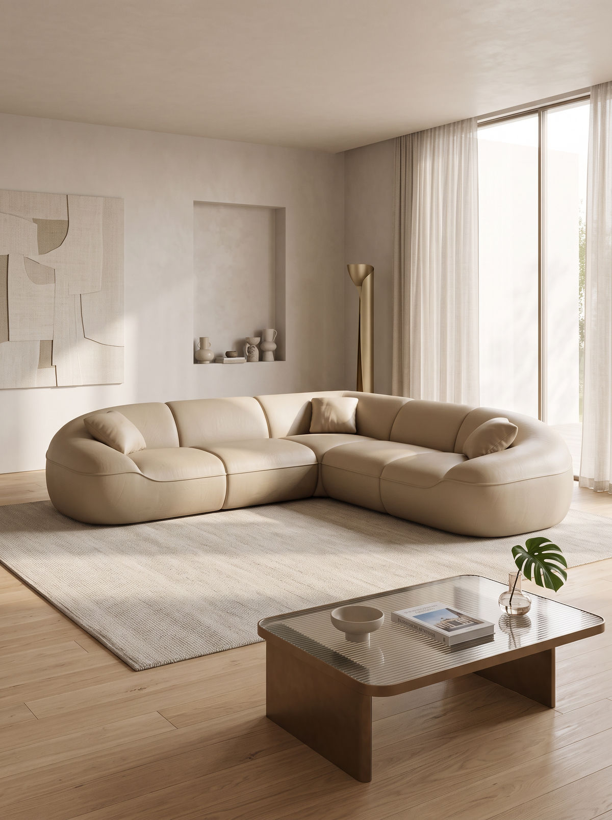 
Divano angolare di design a 5 posti in vera pelle «Novara» - Vera pelle Dark Beige
