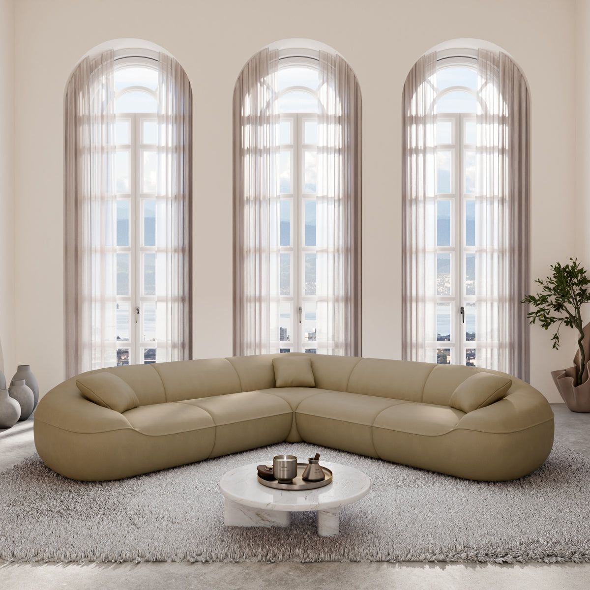 
Divano angolare di design a 5 posti in vera pelle «Novara» - Vera pelle Dark Beige